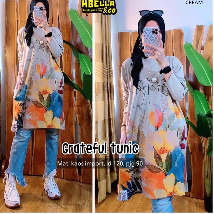 Koleksi Terbaru.. Tunik wanita kaos import jumbo premium halus terbaru. Grateful tunic original by A