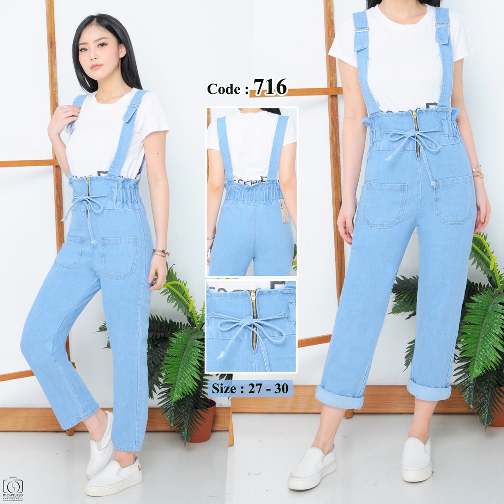 MC girl Celana Jeans Overall / Celana Kodok Jeans Wanita / Jumpsuit Jeans