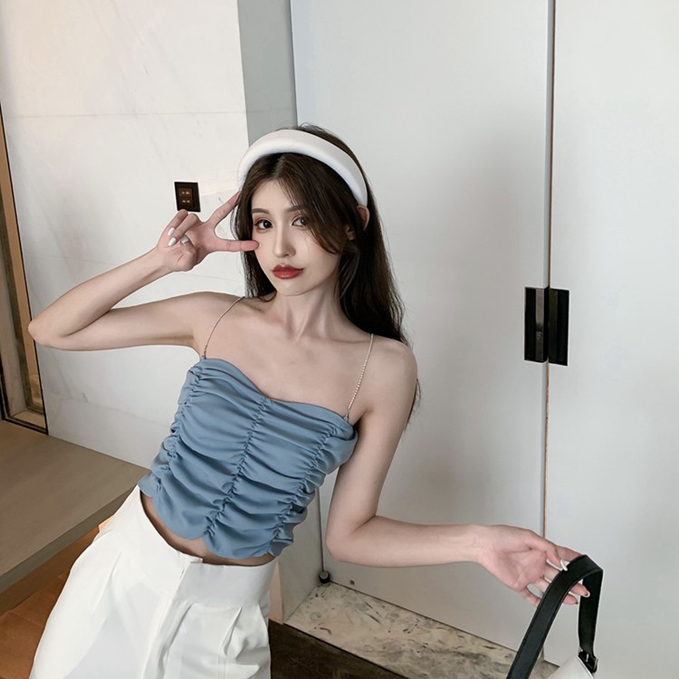 Baju Atasan Kamisol Camisole Crop Tank Top Tengtop Serut Sifon Slim Sexy Cewe Wanita Korean