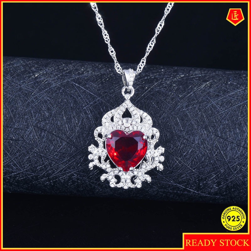 Love Heart-Shaped Ruby Red Tourmaline Pendant Necklace for Women