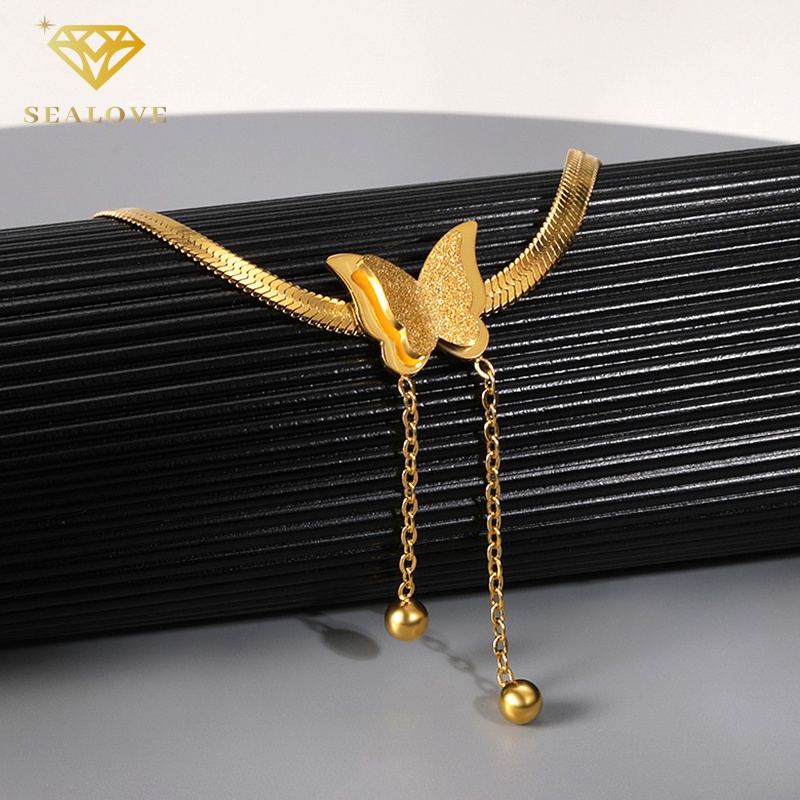 SEALOVE GELANG WANITA TITANIUM ANTI KARAT MODEL BELUT KUPU BANDUL EMAS 18K PERHIASAN AKSESORIS