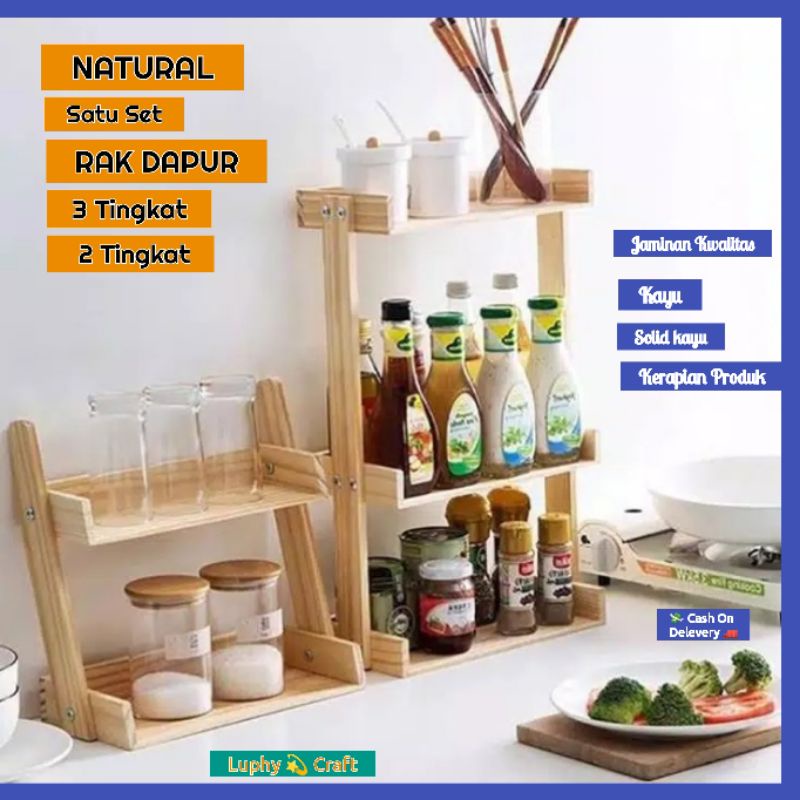  Rak  kayu  bumbu  dapur  set Tempat perlengkapan bumbu  dapur  