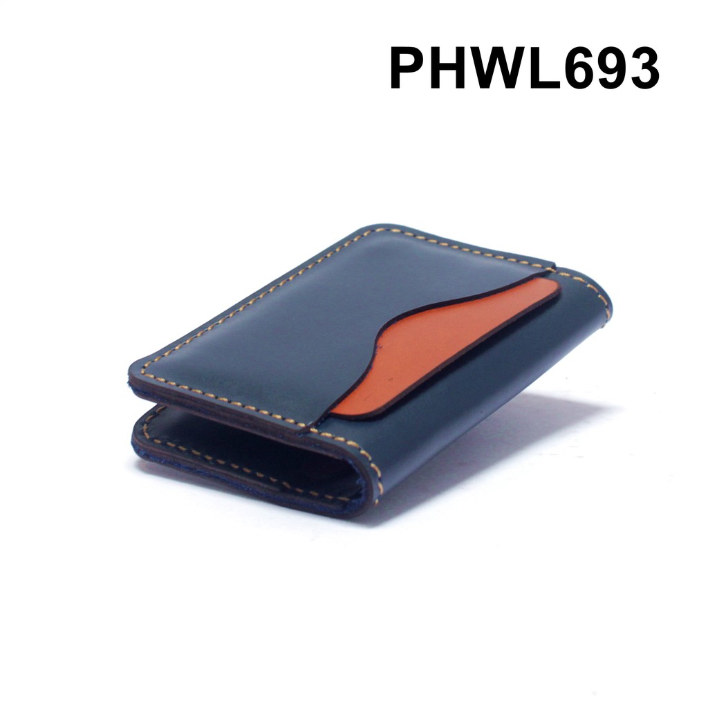 dompet kartu kulit asli kombinasi dua warna biru tan PHWL693