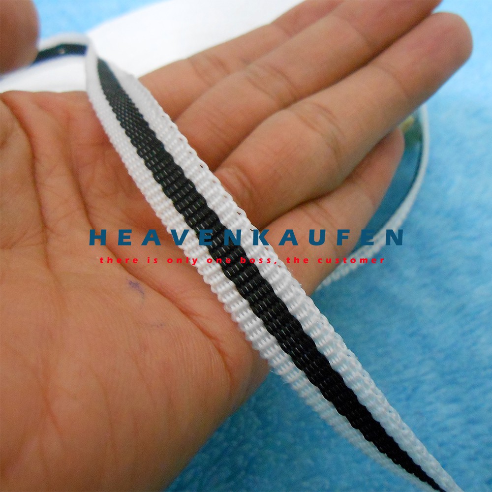 Tali Lebar 1 cm Warna Putih Strip Tengah Hitam Meteran