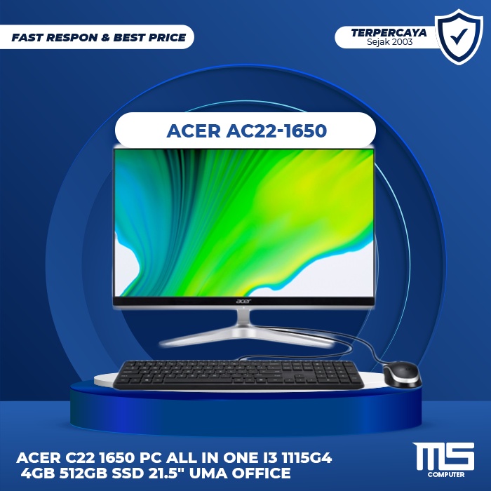 Acer C22 1650 PC All In One i3 1115G4 4GB 512GB SSD 21.5" UMA Office