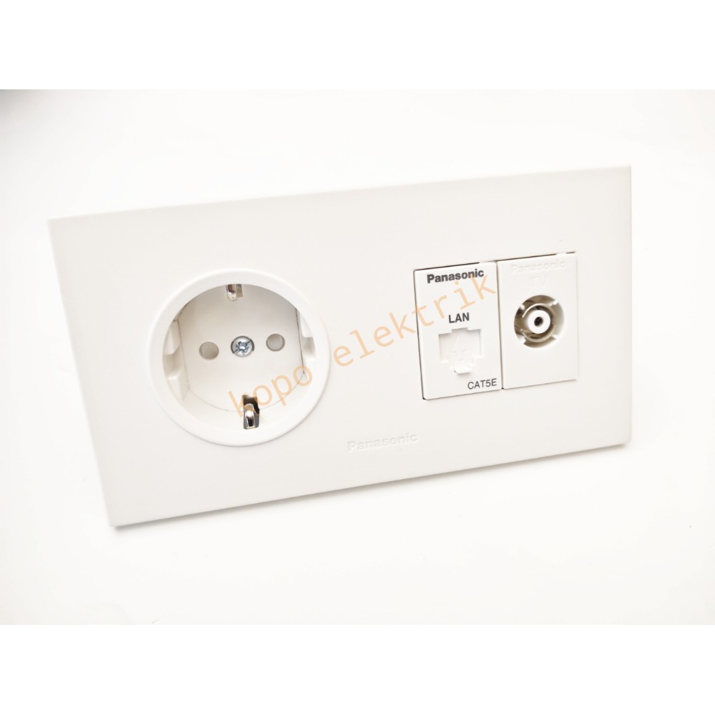 Panasonic Stop Kontak (CP) + Outlet Data CAT5E + Soket TV Style White Tanam Putih Minimalis