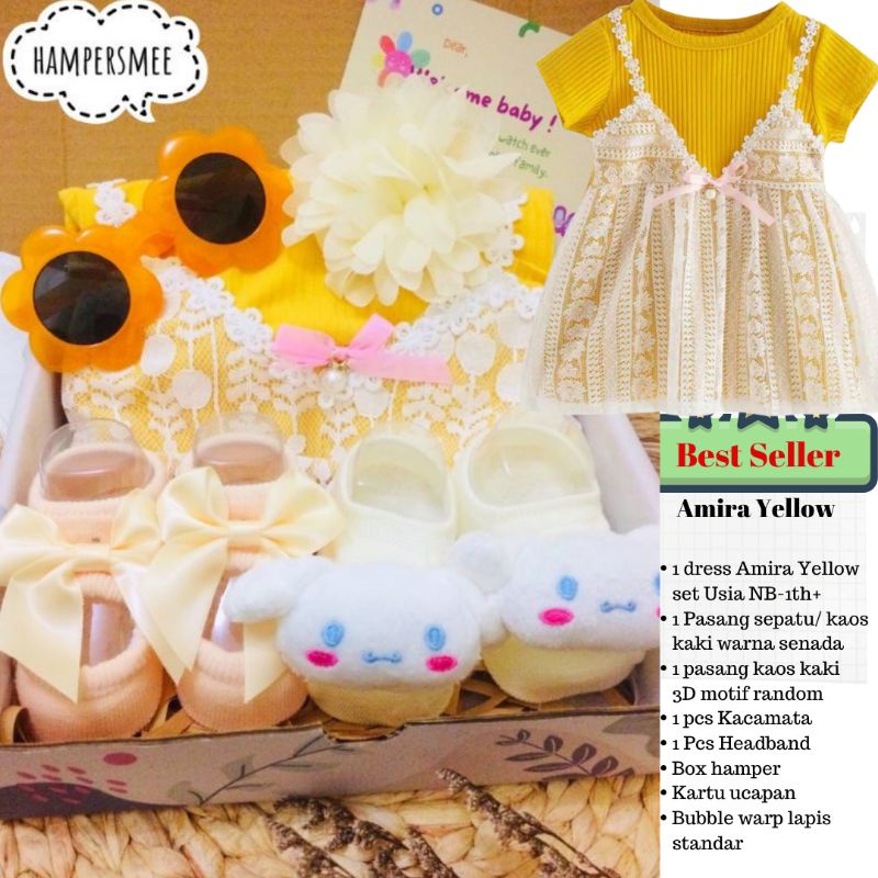 HAMPERSMEE SET PREMIUM - HAMPERS BAYI HAMPERS BABY KADO BAYI BABY GIFT HADIAH KELAHIRAN NEWBORN MURAH HEMPERS BAYI PARCEL BAYI BARU LAHIR-Amira yellow premium