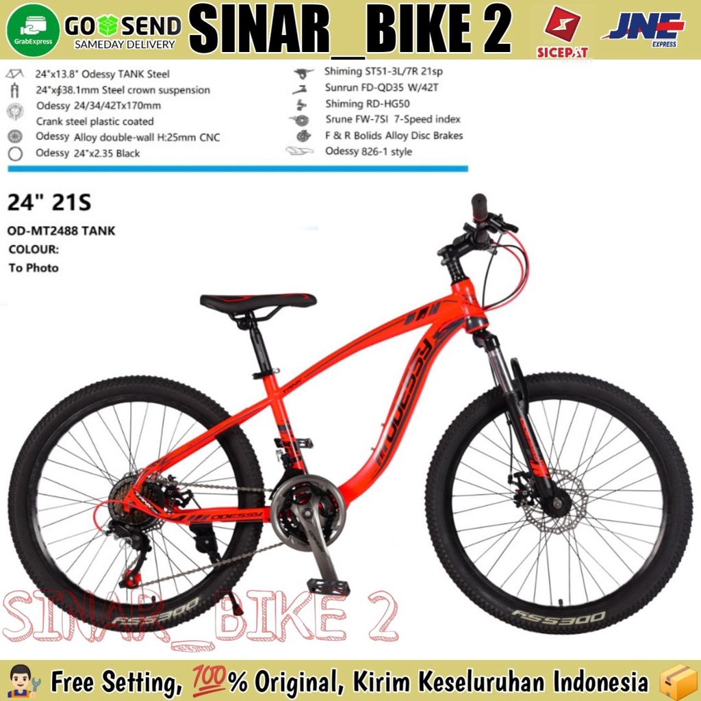 Sepeda Gunung MTB ODESSY TANK MT2488 &amp; 2788 Ukuran 24, 26, &amp; 27,5  Inch 21 Speed ( TIDAK ADA BONUS )