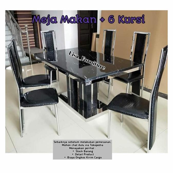 ------] Meja Makan Marmer Import|Meja Makan Stainlis|Meja Makan Marmer 6 Kursi