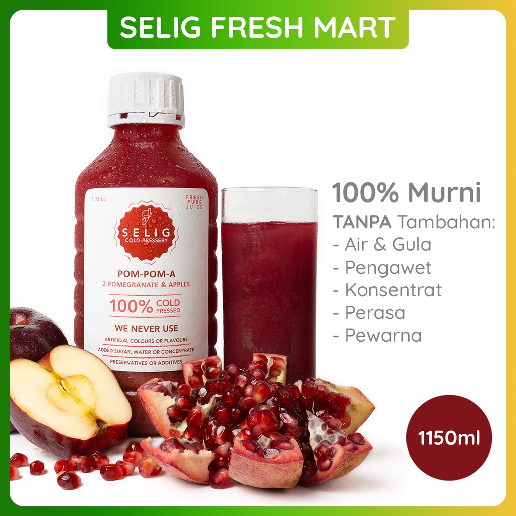

Cold Pressed Juice 100% Delima & Apel 1150ml Jus Buah POM-POM-A - Selig Fresh Mart