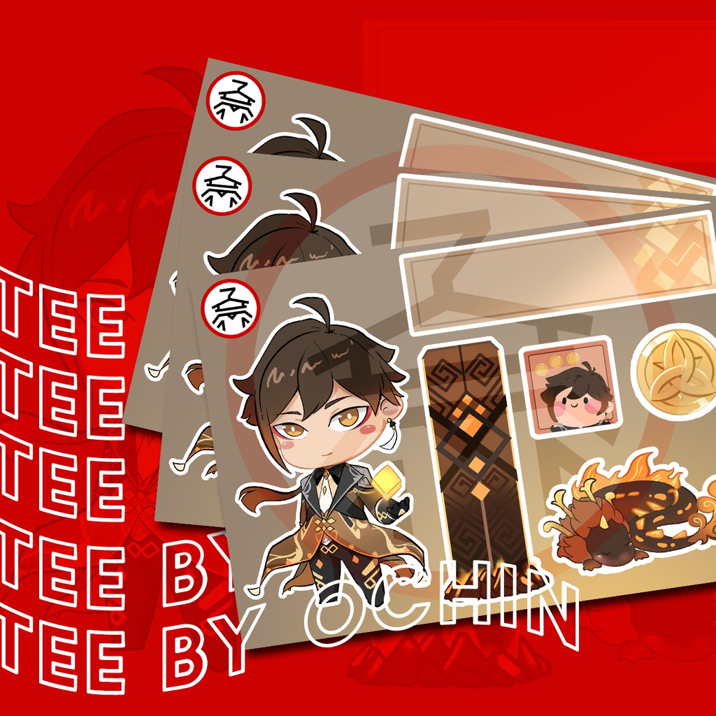 TEEBO Stiker/Sticker Set Genshin Impact Zhongli Kiss Cut