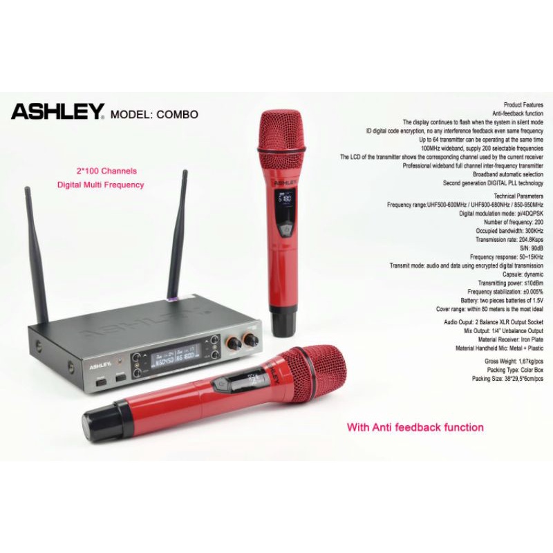 Ashley mic wireless  ashley Combo garansi 2tahun free koper