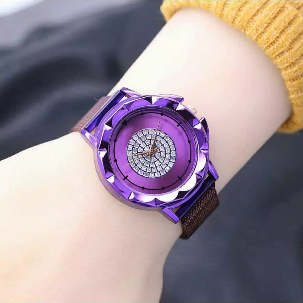 BAJ JAM TANGAN WANITA ANALOG RANTAI PASIR MAGNET KOREA FASHION BUNGA DAISY QUARTZ MURAH GROSIR CH006