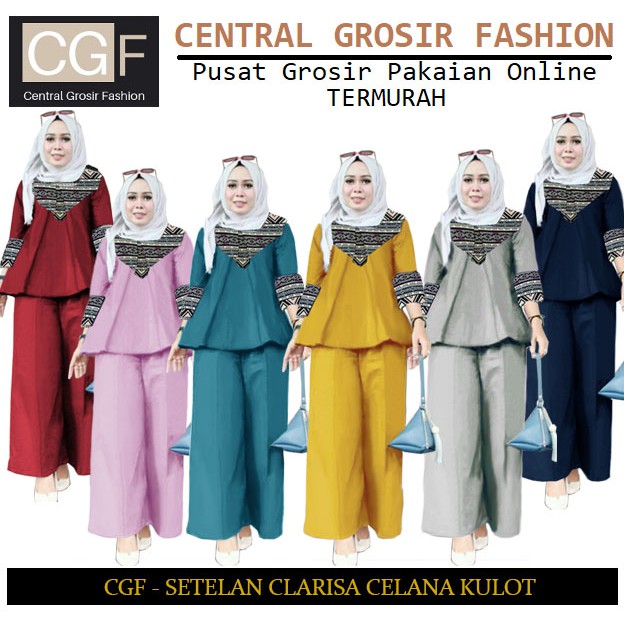 Setelan Clarisa Celana Kulot - Central Grosir Fashion (CGF) - Ukuran XL-3XL - Matt Katun Mix Katun Motif