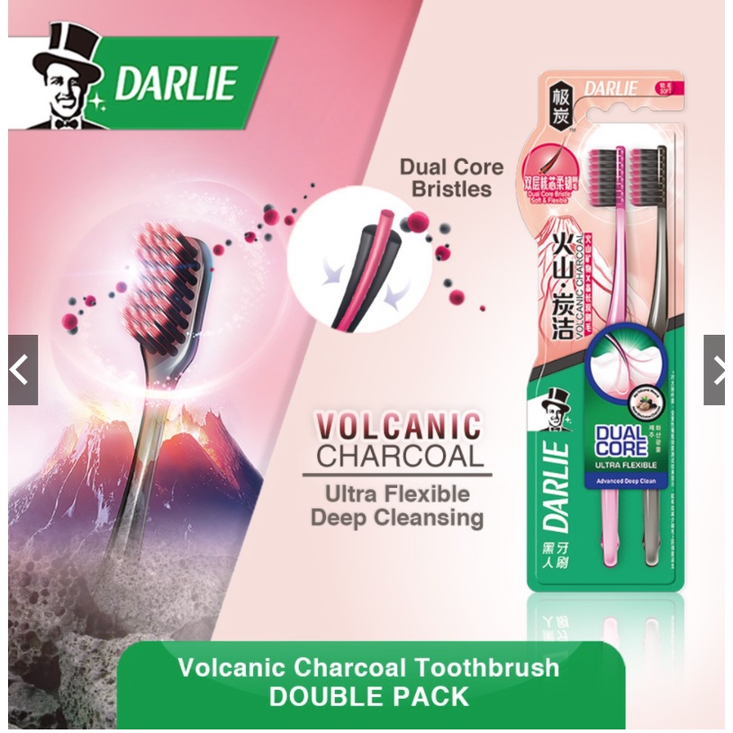 DARLIE ToothBrush Ultra Flexible Volcanic Charcoal Double Pack [ isi 2 ] / Dual Ring (isi 1)