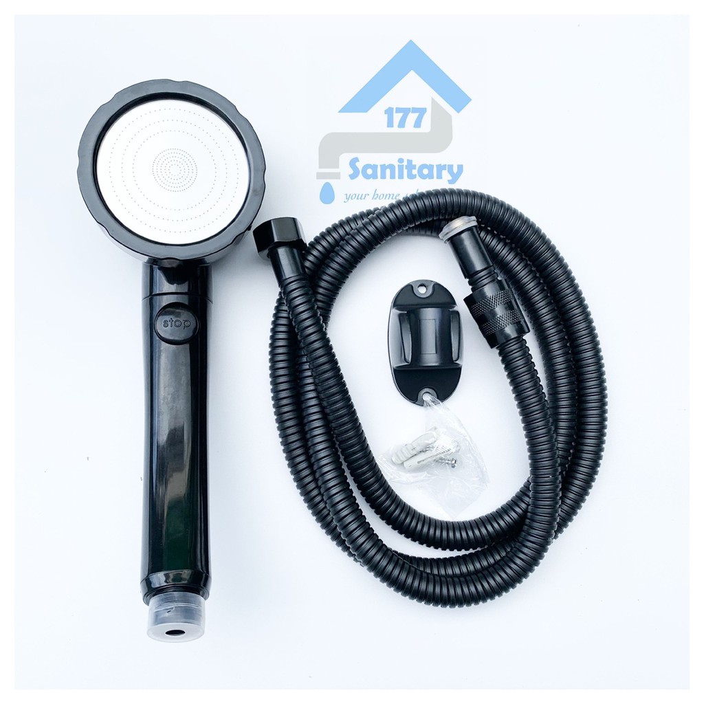 Hand shower HITAM 3in1 ON OFF Fio 19001b-HandShower black super saving  shower mandi turbo hemat air bulat 3 in 1 tekanan turbo semprotan halus /A87