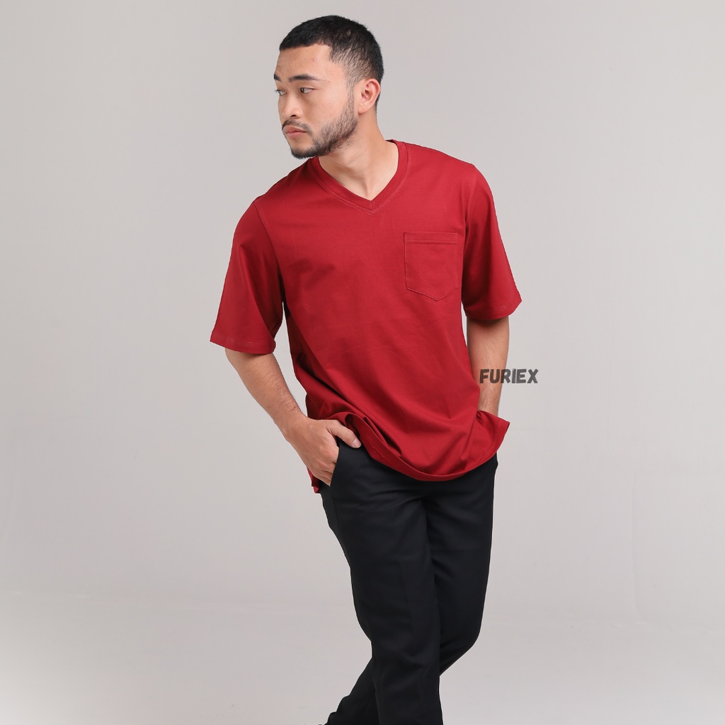 KAOS OVERSIZE POCKET | OVERSIZE KRAGH V-NECK | KAOS POLOS PRIA WANITA