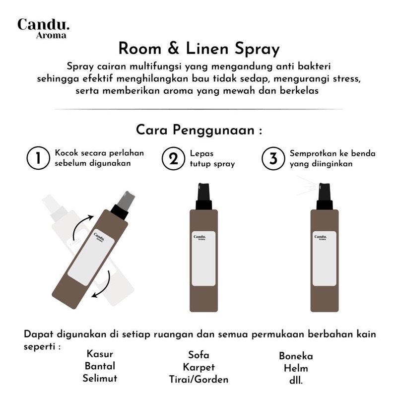 Candu Aroma - Room &amp; Linen Spray - Pengharum Ruangan &amp; Kain Aromaterapi