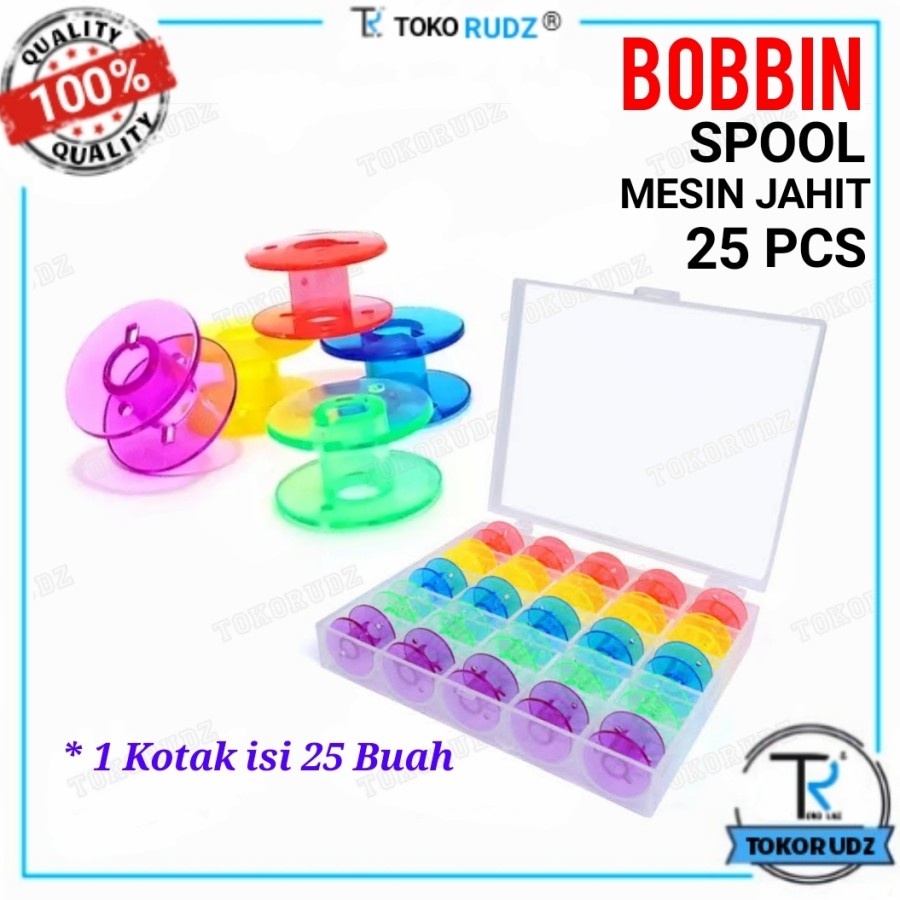 Bobbin Spool Spul Mesin Jahit Portable Plastik Warna Dengan Kotak isi 25 Pcs