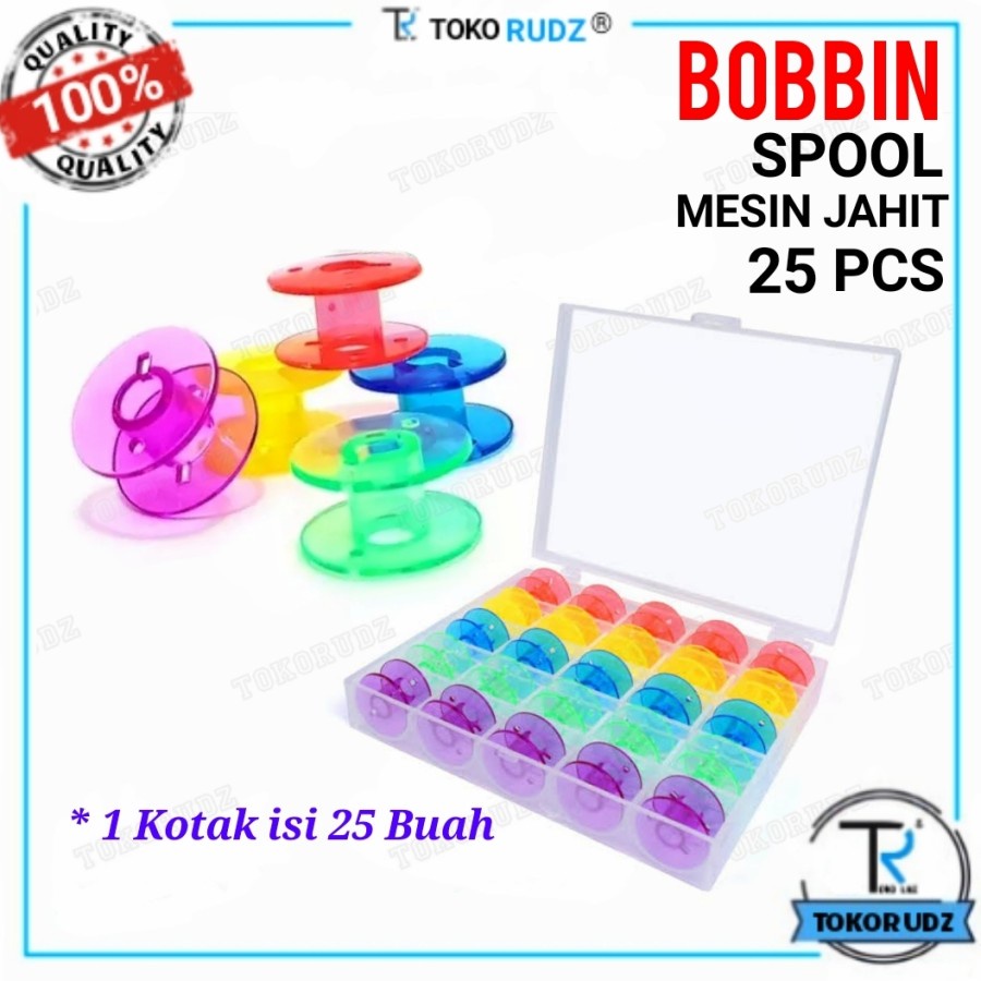 Bobbin Spool Spul Mesin Jahit Portable Plastik Warna Dengan Kotak isi 25 Pcs