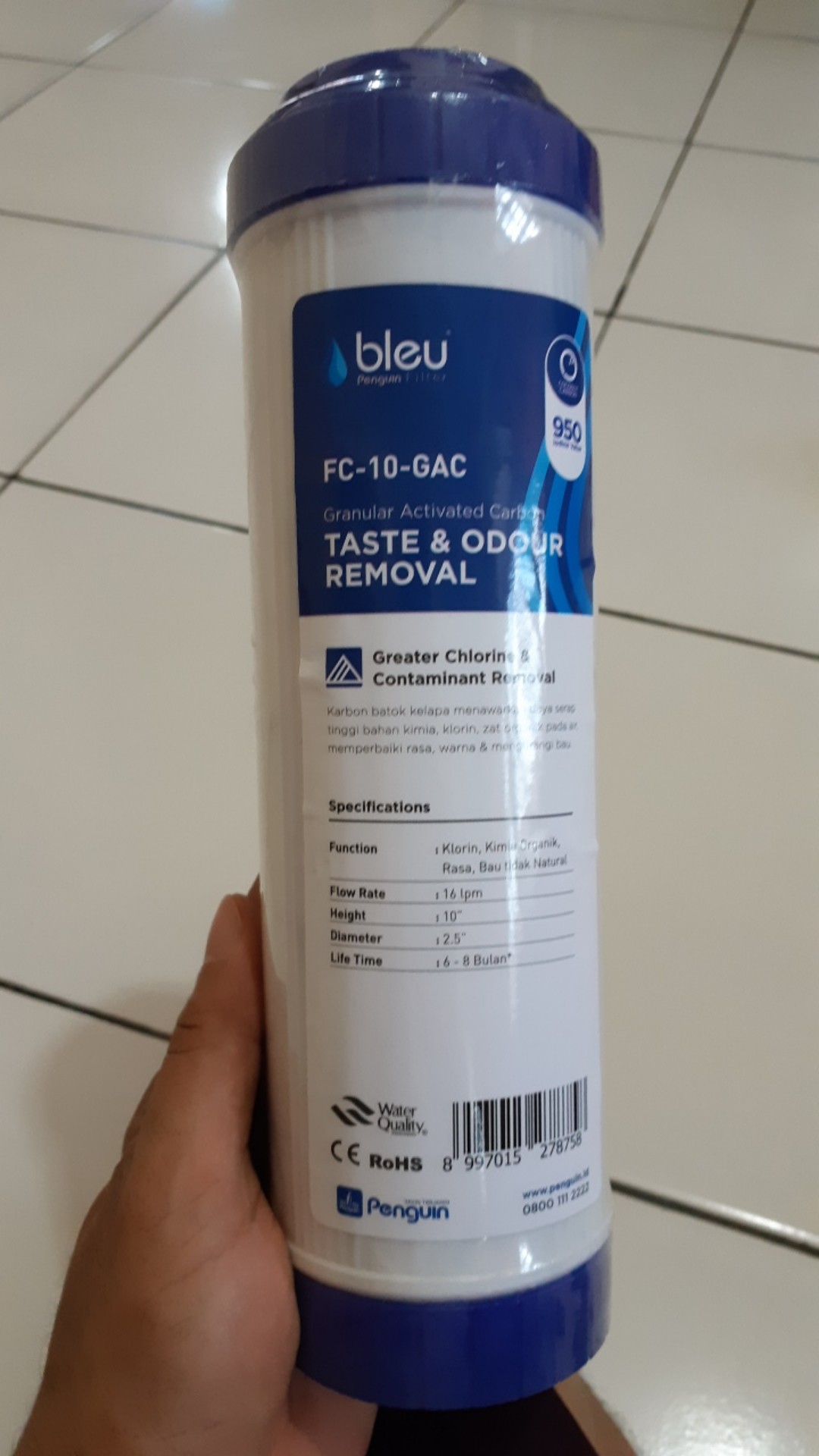 Penguin Bleu Granular Activated Carbon- Gac Cartridge / Kartrid Filter Air 10 Fc-10-gac