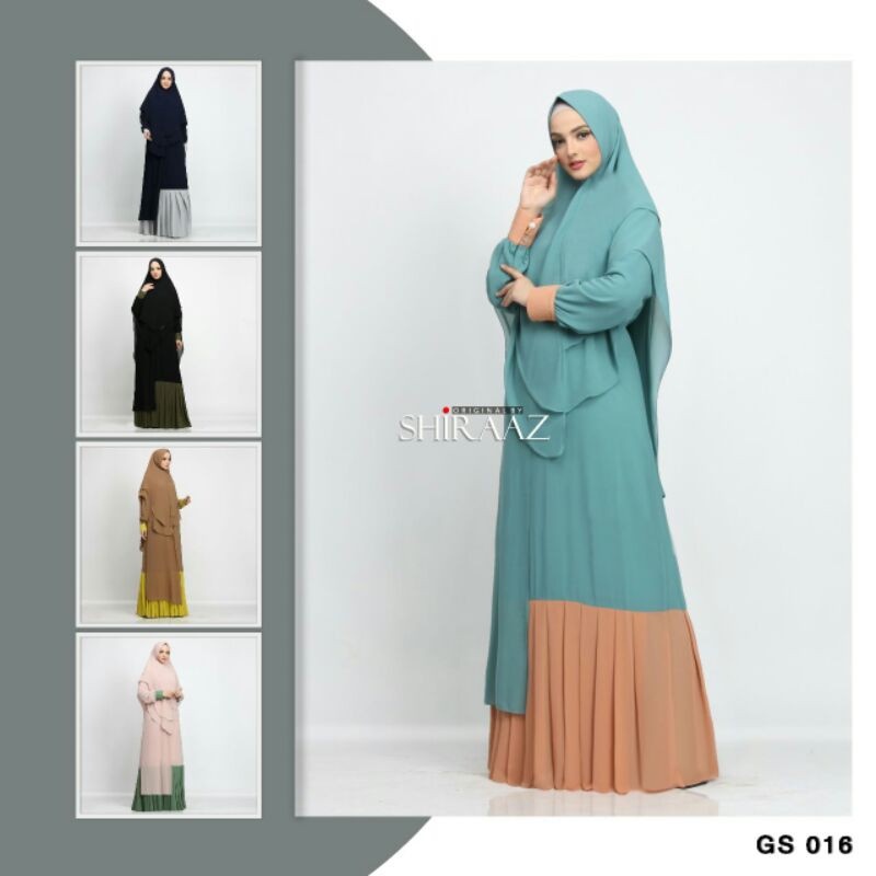 GAMIS SYARI SHIRAAZ GS 016 ORI PLUS KHIMAR UKURAN ALLSIZE BAHAN BABYDOLL TERBARU