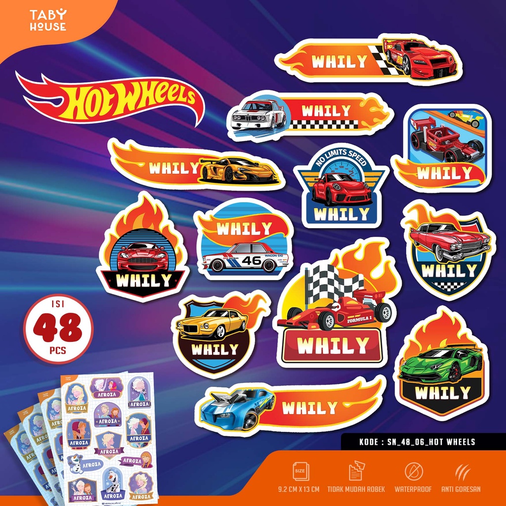 

stiker nama HOT WHEELS isi 48