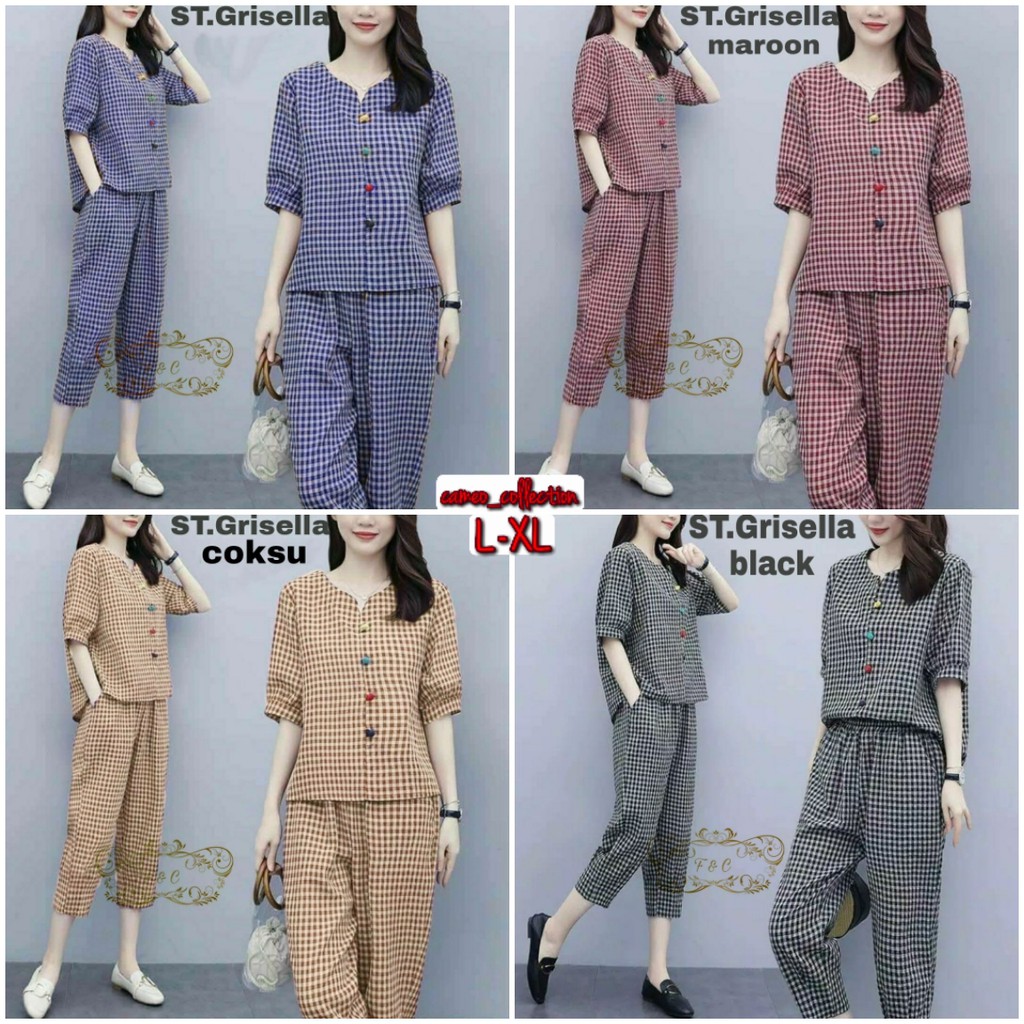 ( COD ) STELAN GRISELLA 2IN1 SETELAN KATUN WANITA SETELAN KOTAK WANITA PAKAIAN WANITA BAJU JUMBO WAN