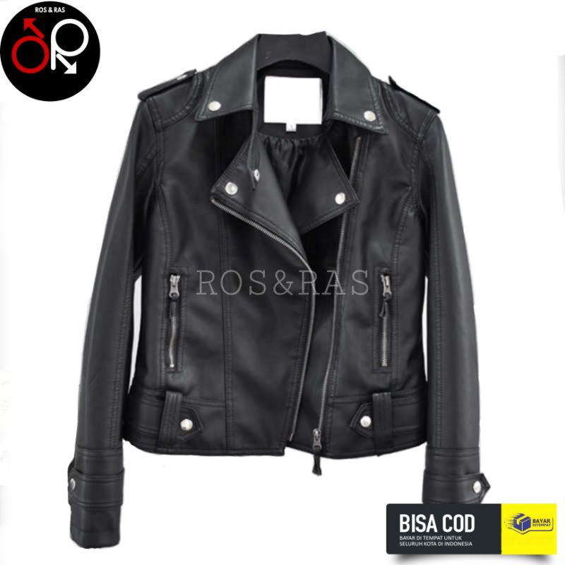JAKET KULIT WANITA CROP ROCK N ROLL K2( semi kulit