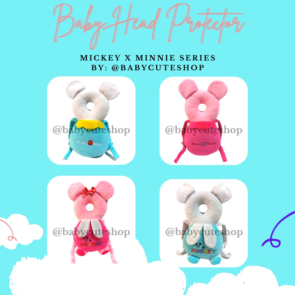 ( FREE STRAP ) Bantal Pelindung Kepala Bayi Mickey x Minnie Series | Baby Head Protector | Head Back Protector Pillow Pad