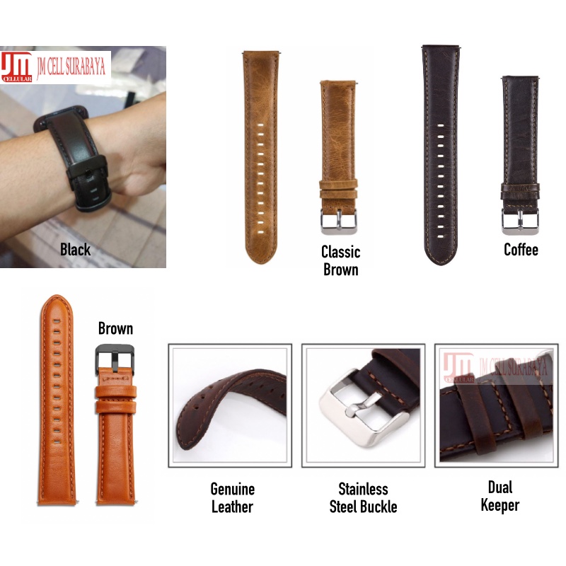 Tali Jam 20mm Watch Strap Garmin Forerunner 55 - Genuine Classic Leather Kulit