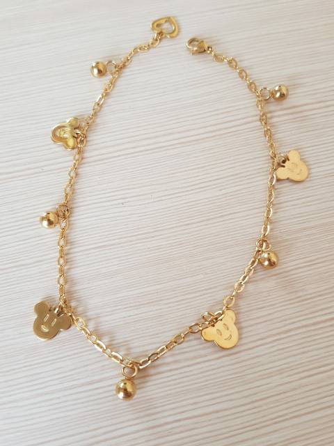 SET Gelang Tangan &amp; Kaki Titanium Gold Jurai Kitty &amp; Mickey