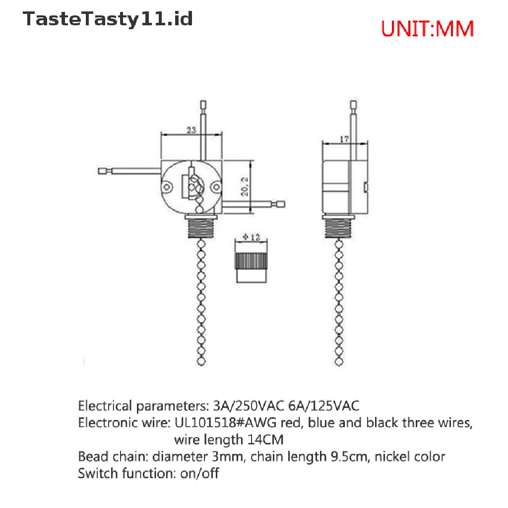 【TasteTasty】 Replacement 3Wire Beads Chain Wall Light Fan Ceiling Switch Pull Cord String .