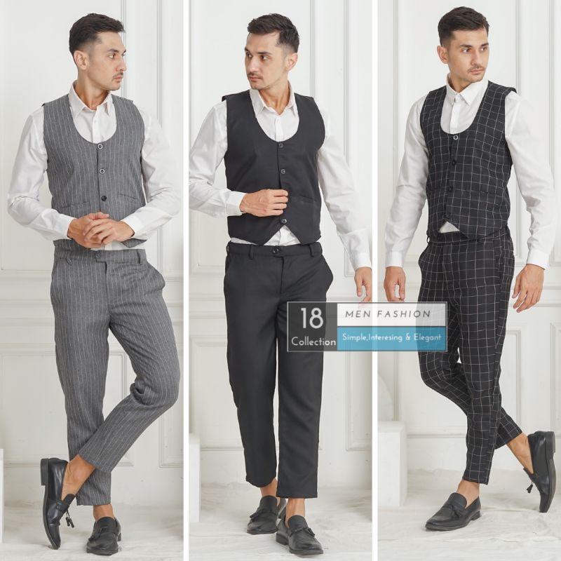 18Collection - Vest One Set Formal Motif &amp; Polos Rompi Groomsman Premium [Bisa COD]