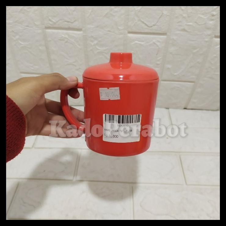 Mug Unica Tutup 708 - Mug Melamin Tutup - Cuntang Melamin Warna - Merah