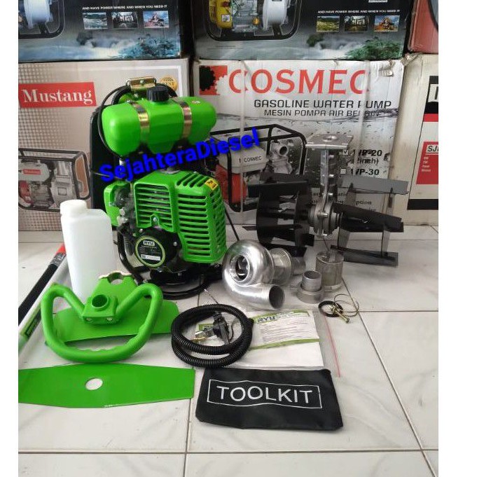 Paket (3in1)Mesin potong rumput RYU RBC2T+Cultivator bajak sawah+Pompa WP10