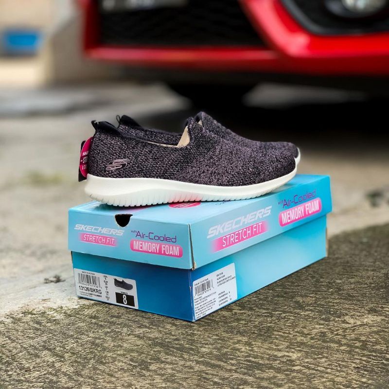 Sneakers Women Santai/ Sneakers Women/ SKECHERS ULTRA FLEX-COMFY GLIMMER BLACK/ROSE GOLD 13126/BKRG