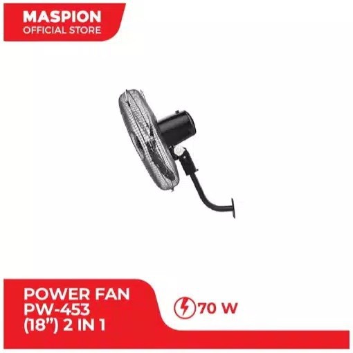 Maspion PW 453 PW453 Kipas Angin Berdiri Dinding 18 inch Besi 2in1 Low watt &amp; low noise (gojek/grab)