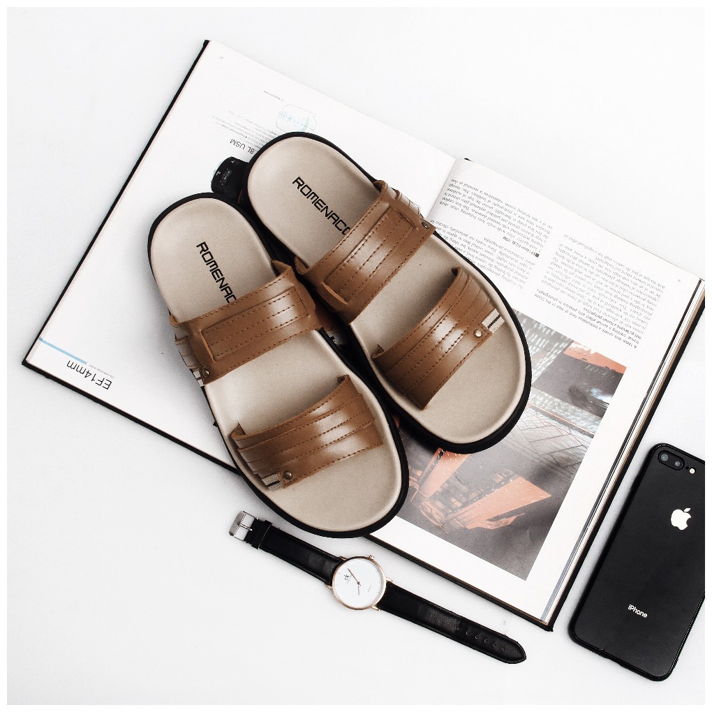 ROMENACO Sandal Pria Upper Kulit Asli - V03  Tan