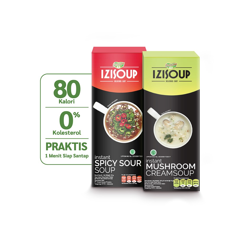 

IZISOUP Instant Mushroom Cream Soup + Spicy Sour Soup Box isi 5 sachet x 20g