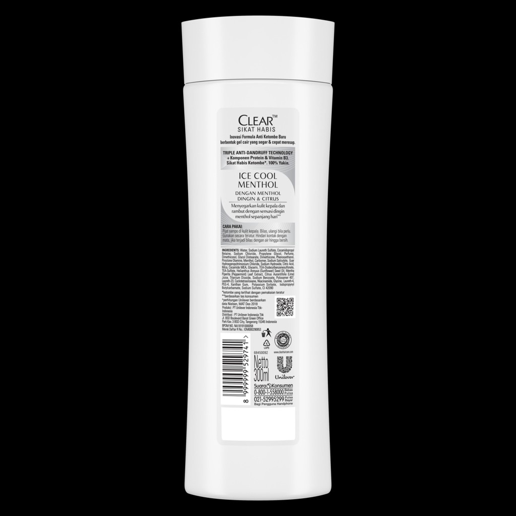 CLEAR SHAMPOO ICE COOL MENTHOL ANTI KETOMBE 300 ML