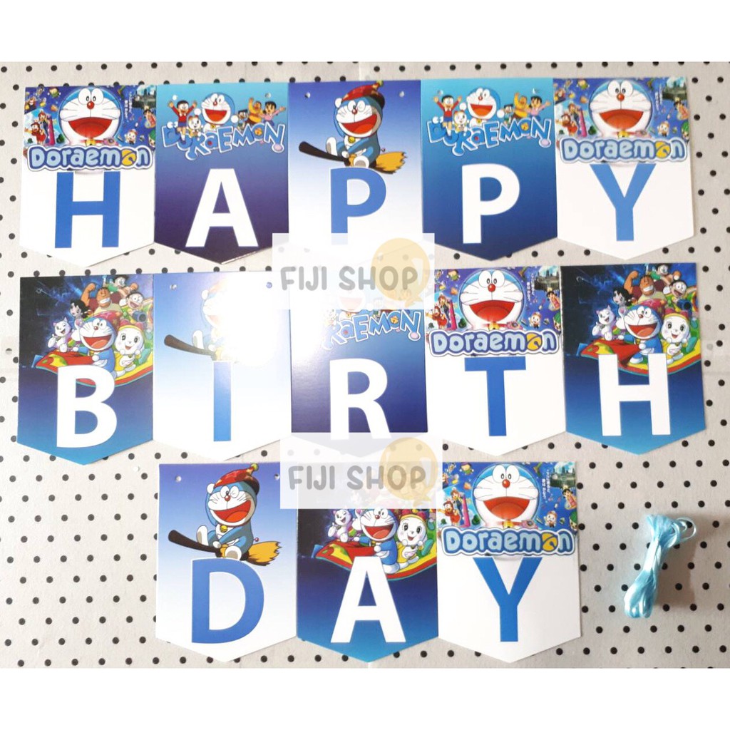 Banner Flag/Bunting Flag Ultah Karakter Doraemon (2)