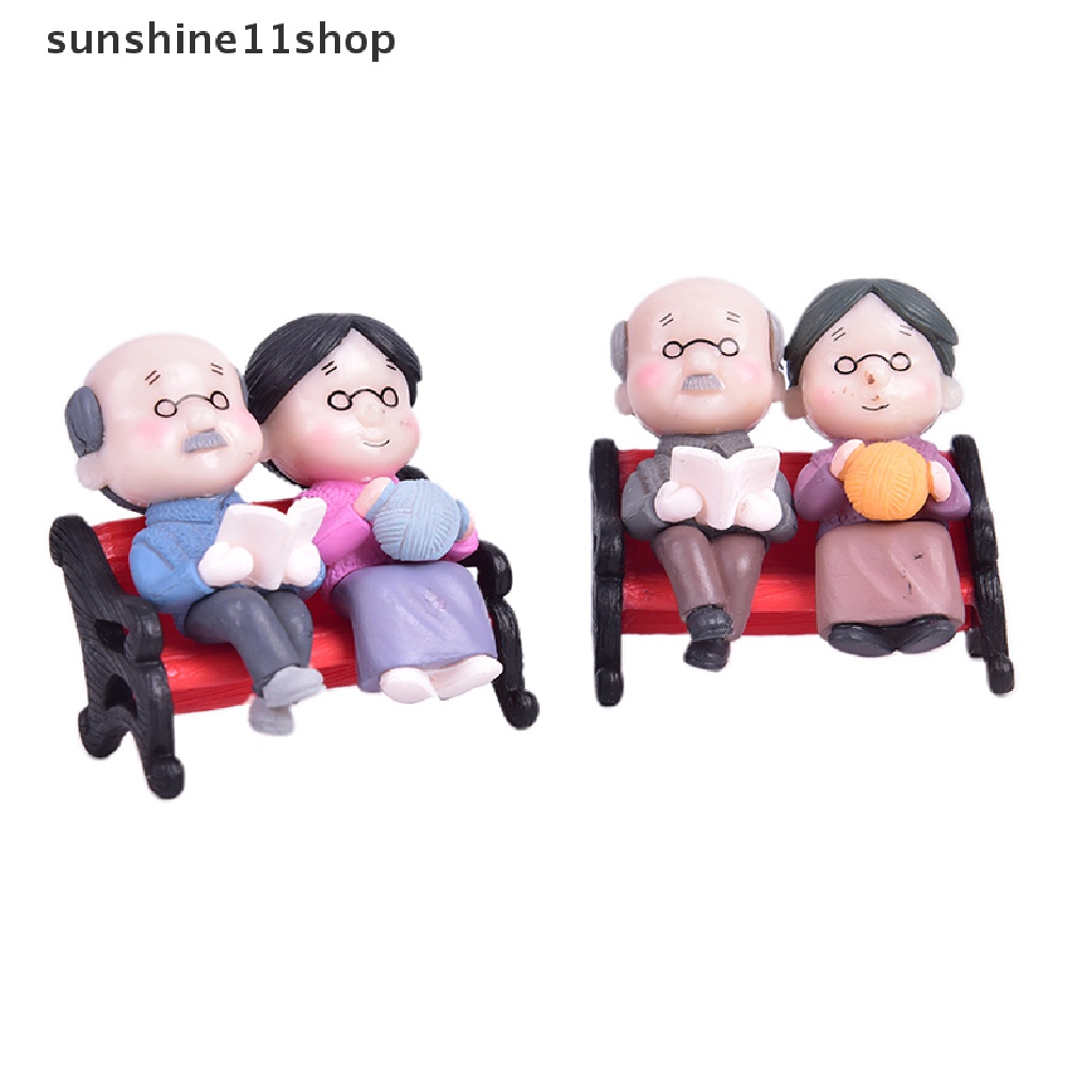 (SHO) 3pcs / set Miniatur Pasangan Kakek Nenek Bahan Resin Untuk Dekorasi Rumah