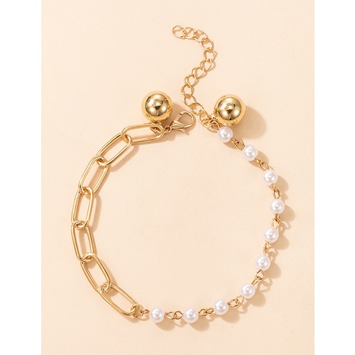 LRC Gelang Kaki Fashion Golden Geometric Bell Pearl Anklet V81357