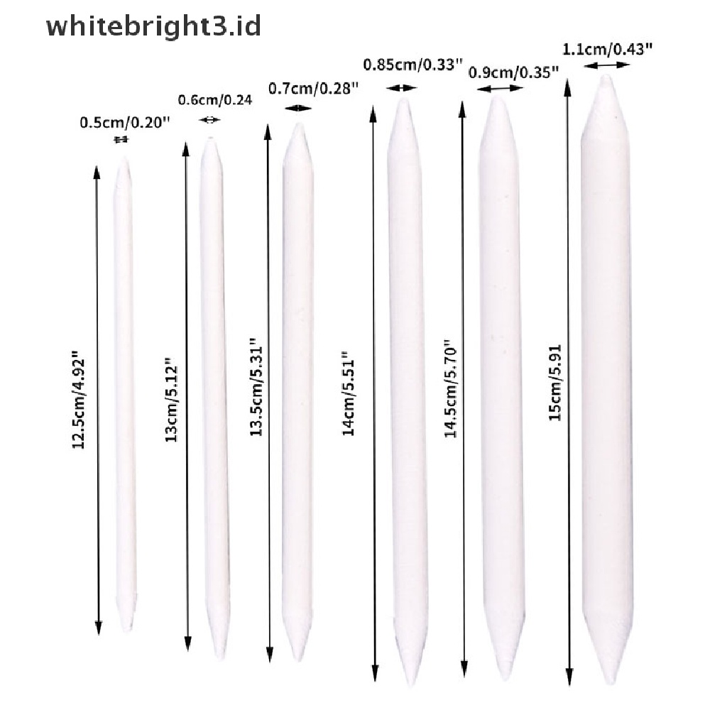 (whitebright3.id) 6pcs / set Stik Blending Smudge Stump Tortillon Warna Putih Untuk Sketsa / Gambar