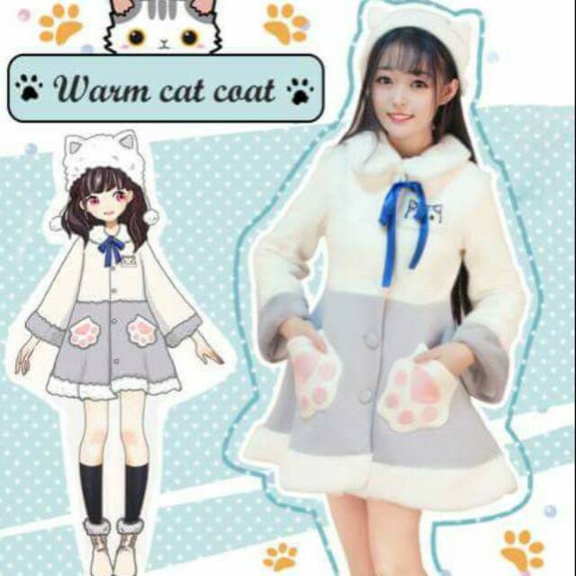 HP41507 Warm Cat Coat Neko Kucing Animal Kawaii Hoodie Jacket Jaket Hewan