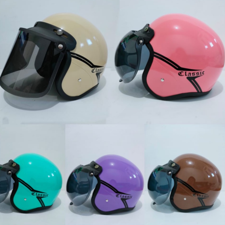 HELM BOGO GARIS CLASSIC sudah termasuk KACA DATAR free PACKING