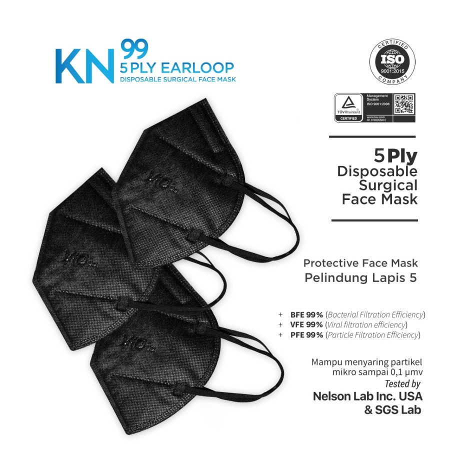 VIO MASKER KN99 5PLY EARLOOP BLACK ISI 3PCS