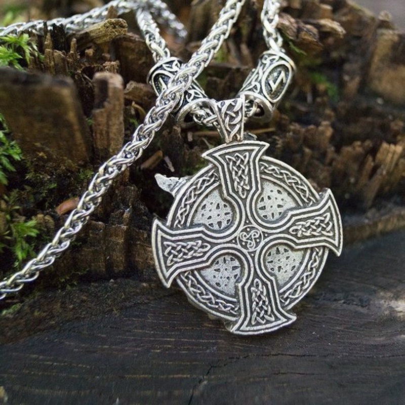 Kalung Liontin Jimat Odin Warrior Gaya Nordic Viking Untuk Pria