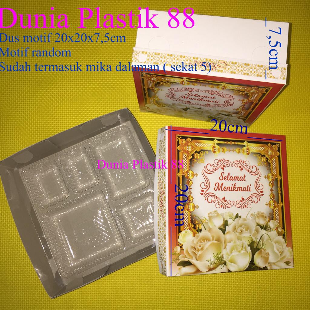 

isi50set DUS MOTIF + MIKA 20x20CM SEKAT 5 box kardus kotak kertas tempat bekal makan nasi hatajan